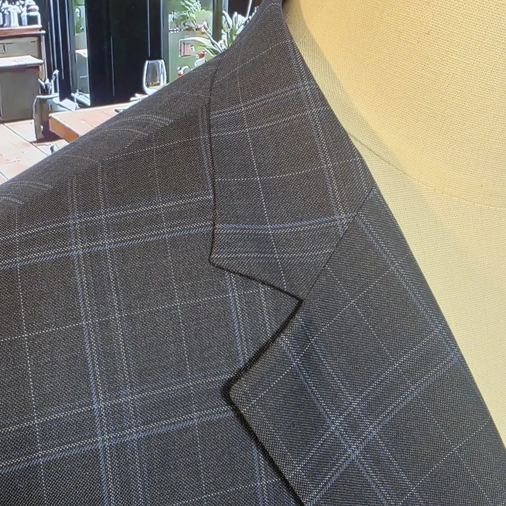 BROOKS BROTHERS Mens 44R Fitgerald Blue Plaid Windowpane Jacket Blazer Sportcoat